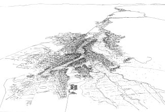 Schizzo in bianco e nero dell'area urbana di Sassari